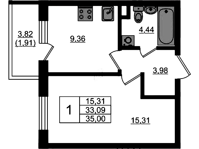 1-комнатная квартира 35 м², 1/4 эт., ЖК «Новая история»